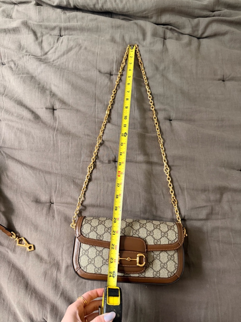 Gucci Canvas Horsebit 1955 Shoulder Bag with Gold Hardware - Picture 9 of 16